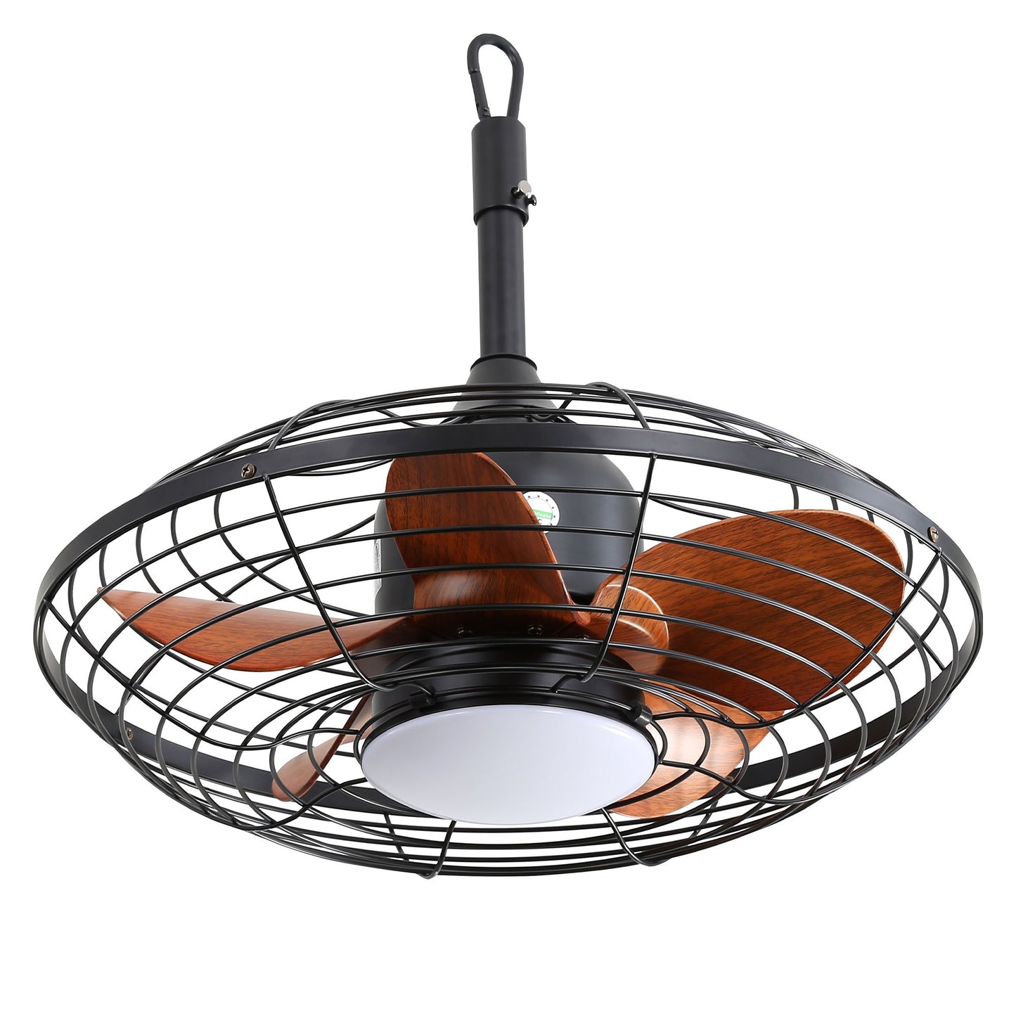 Ventilador de techo de 20" con montaje en varilla, LED, 18 W, 3 canales, 5 aspas ABS, motor de CC, con gancho para colgar, para patios exteriores y pérgolas, color negro