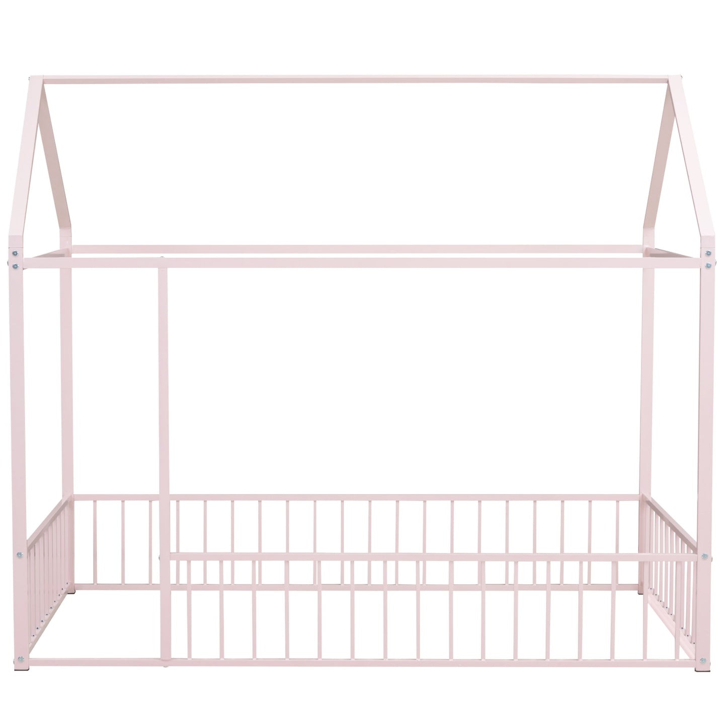 Cama de metal con estructura de cama y valla