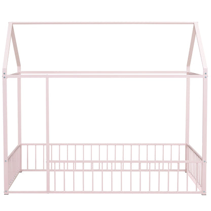 Cama de metal con estructura de cama y valla