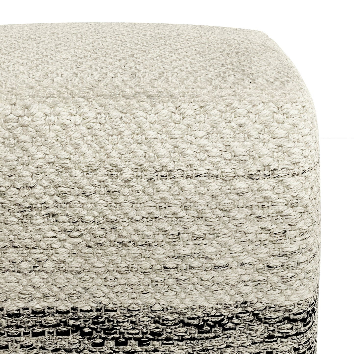Macie - Puf cuadrado de tejido para exterior/interior - Gris/Blanco