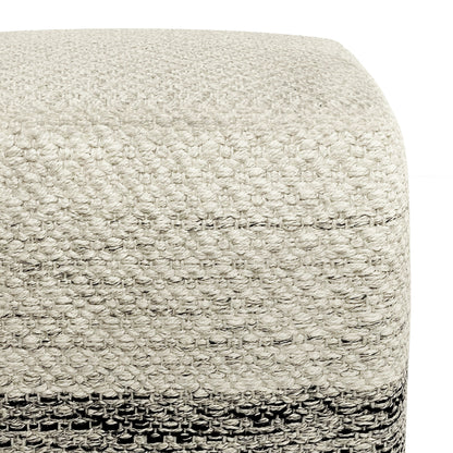 Macie - Puf cuadrado de tejido para exterior/interior - Gris/Blanco