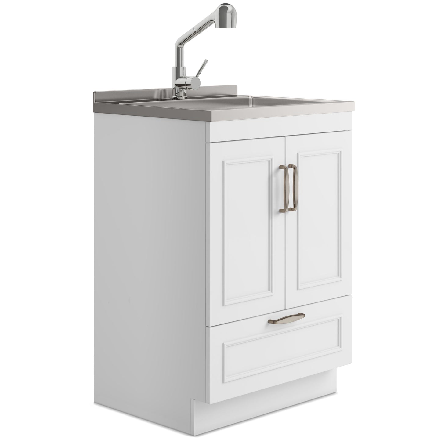 Cardinal - Mueble de lavandería con grifo y fregadero de acero inoxidable - Blanco