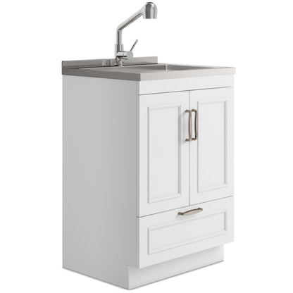 Cardinal - Mueble de lavandería con grifo y fregadero de acero inoxidable - Blanco