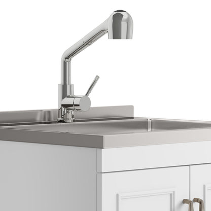 Cardinal - Mueble de lavandería con grifo y fregadero de acero inoxidable - Blanco
