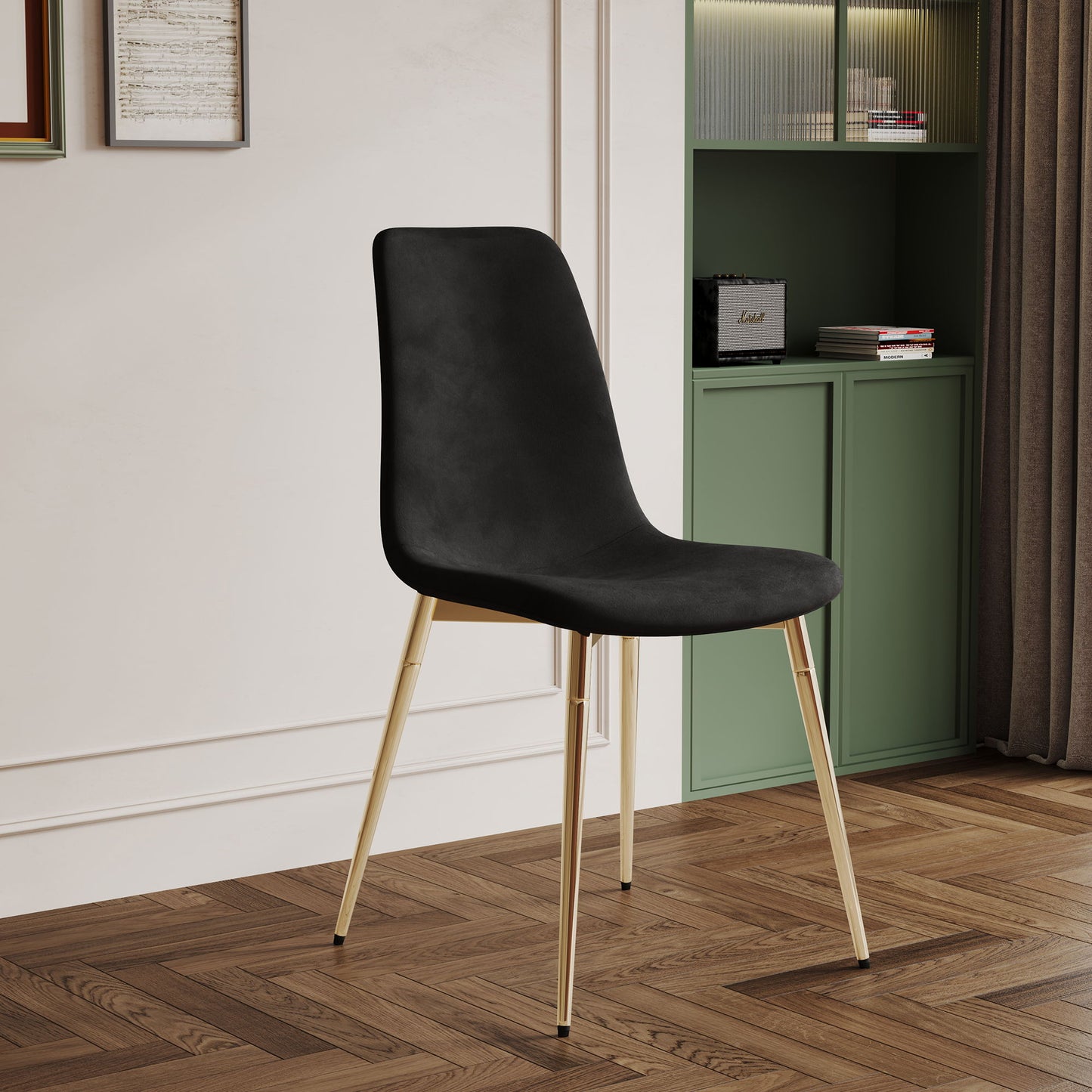 Fabric Dining Chairs, Upholstered Armless Accent Chairs, Classical Appearance And Metal Legs (Set of 4)