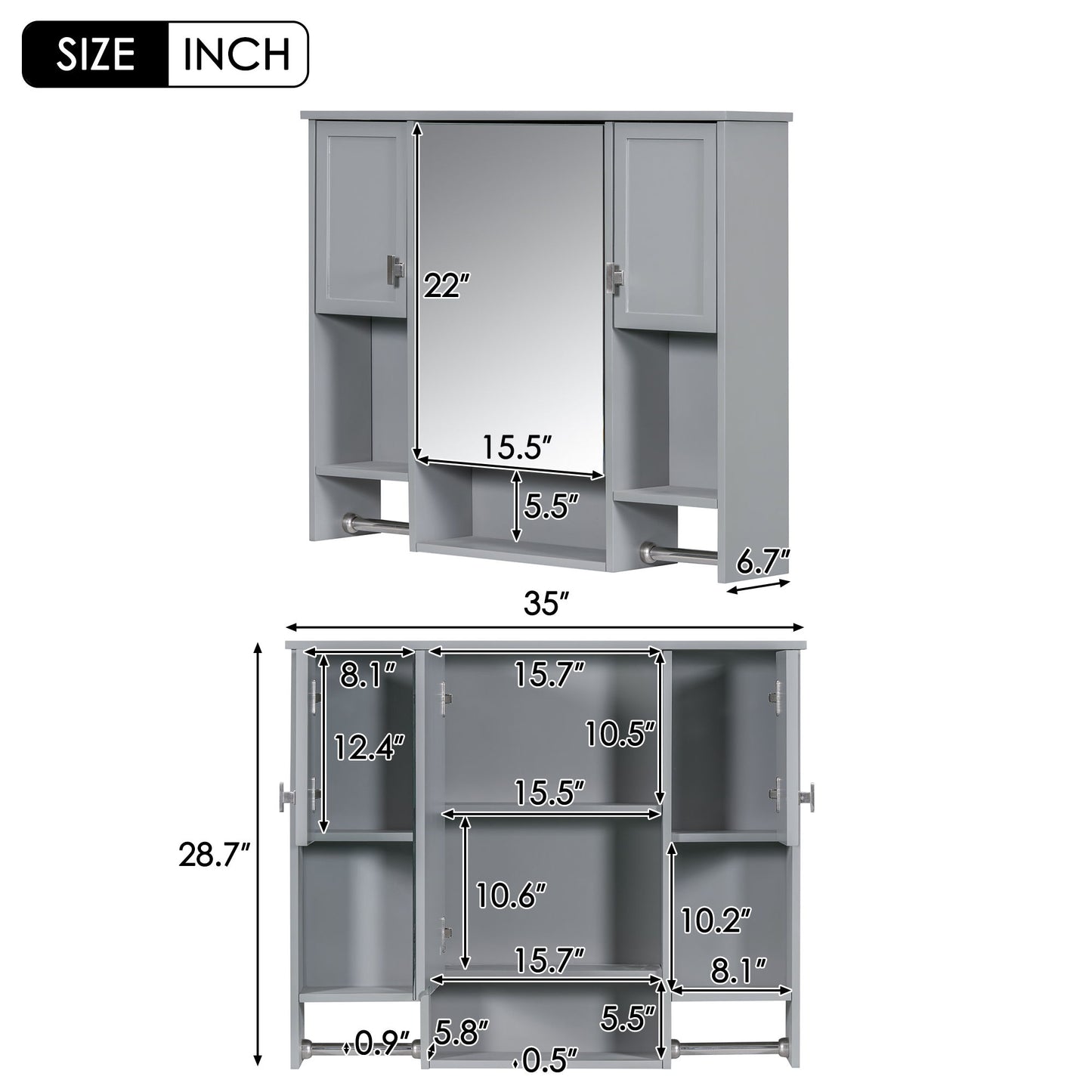 Wall Mounted Bathroom Storage Cabinet With Mirror, Medicine Cabinet With Towel Bar