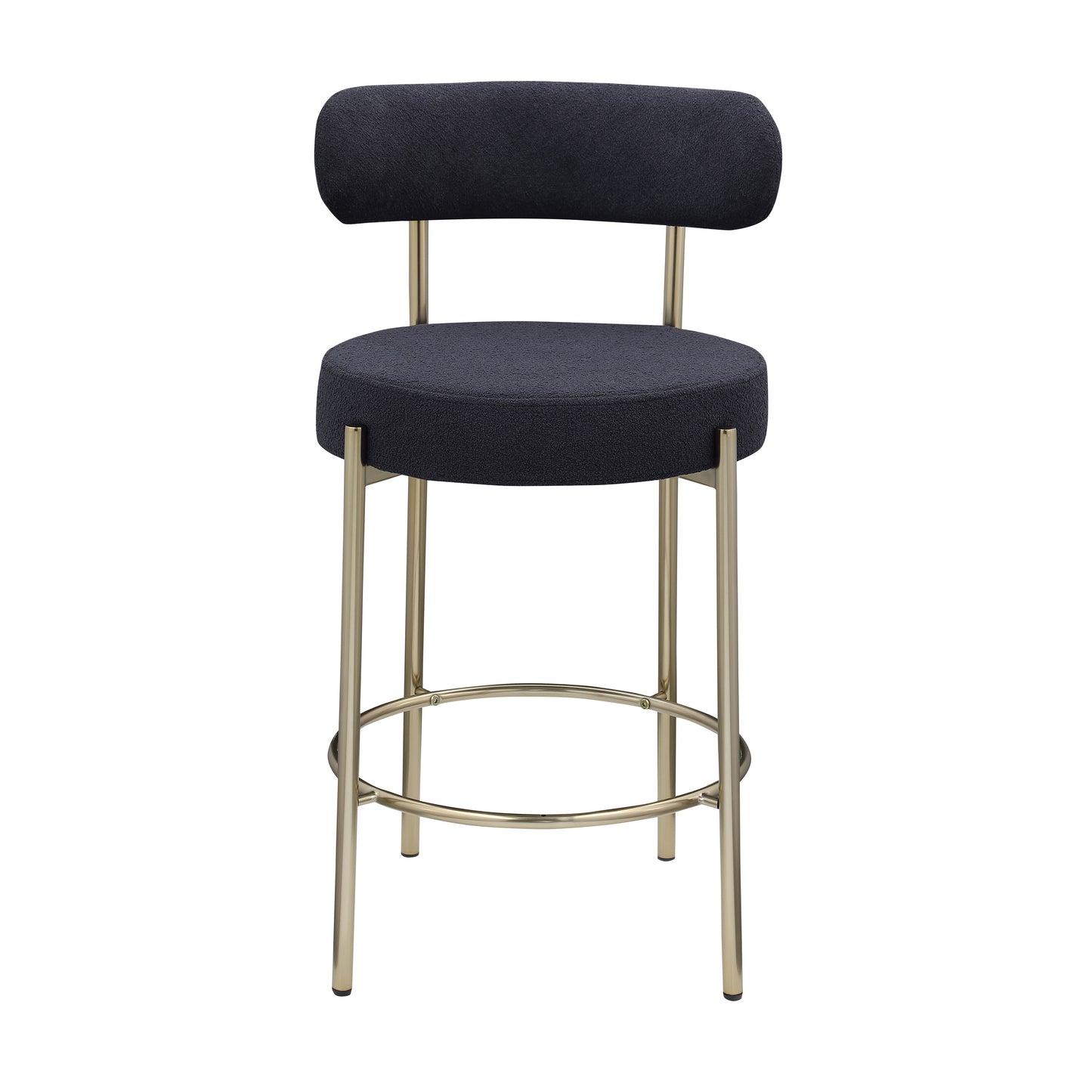 Taburetes altos de barra Sherpa modernos, con asiento tapizado y patas de latón cepillado, taburetes de cocina redondos de respaldo bajo con reposapiés para comedor (juego de 2)