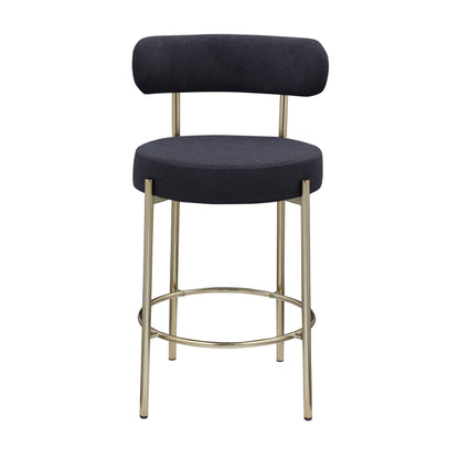 Taburetes altos de barra Sherpa modernos, con asiento tapizado y patas de latón cepillado, taburetes de cocina redondos de respaldo bajo con reposapiés para comedor (juego de 2)