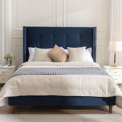 Peyton - Cama tapizada con cabecera de 137 cm de alto y capitoné tradicional abotonado a mano