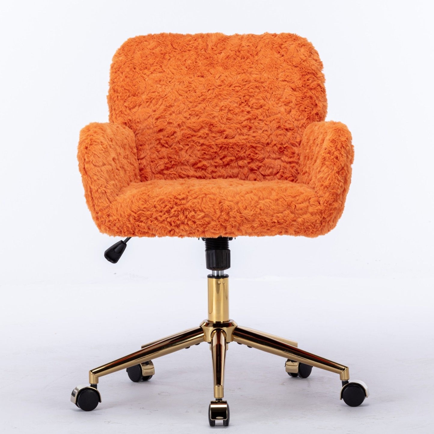 Silla de oficina con pelo artificial de conejo y base de metal dorado, ajustable, giratoria y de tocador.
