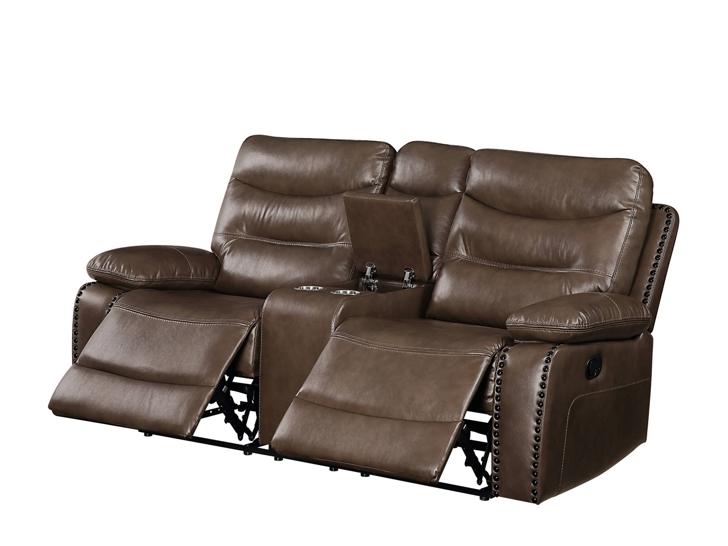 Aashi - Loveseat reclinable de cuero y gel - Marrón