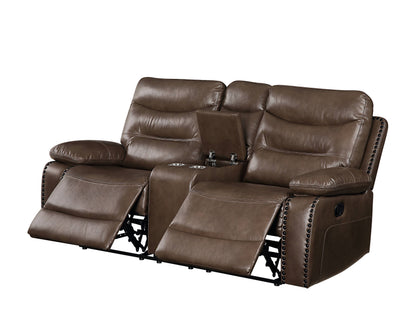 Aashi - Loveseat reclinable de cuero y gel - Marrón
