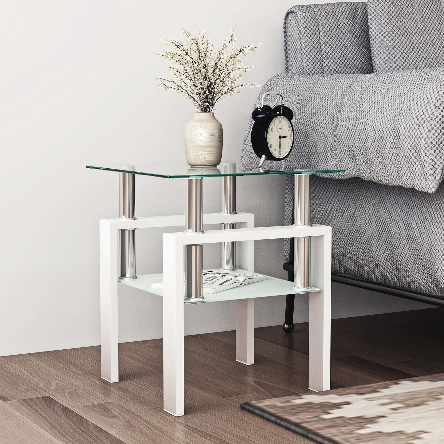 Mesa de centro moderna de vidrio templado, mesa auxiliar cuadrada para sala de estar