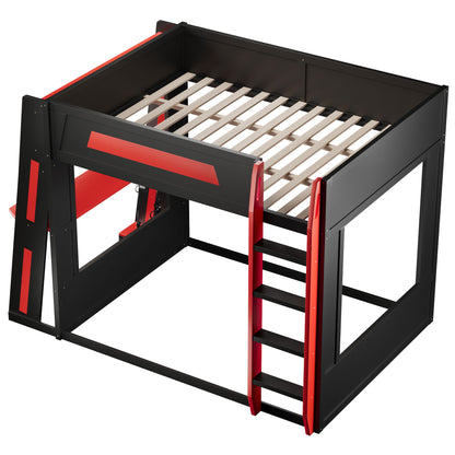 Gaming Bunk Bed With Desk, 2 Storage Shelves, USB And LED Light