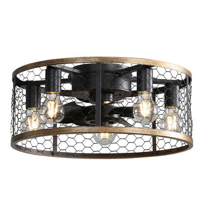Ventilador de techo industrial de 20", con 7 aspas de ABS, control remoto, motor de CC reversible, pequeño ventilador de techo empotrado para casa de campo, color negro