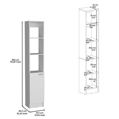 Linen Cabinet, 1 Door, 6 Shelves - White