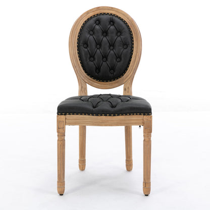 Silla de comedor de estilo francés con marco de madera maciza, pintura antigua, hebillas hechas a mano, cuero sintético de PU, ribete de tachuelas y patas de madera.