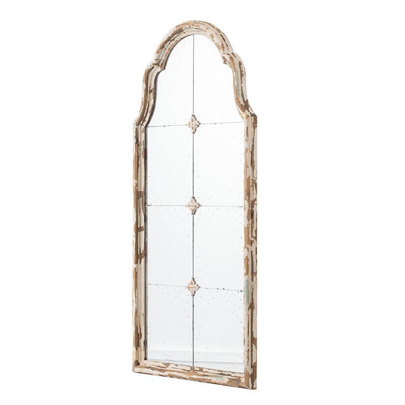 Espejo de pared grande con marco, espejo arqueado con efecto ventana para sala de estar - Crema