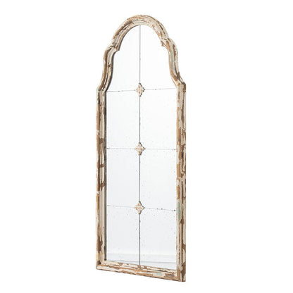 Espejo de pared grande con marco, espejo arqueado con efecto ventana para sala de estar - Crema
