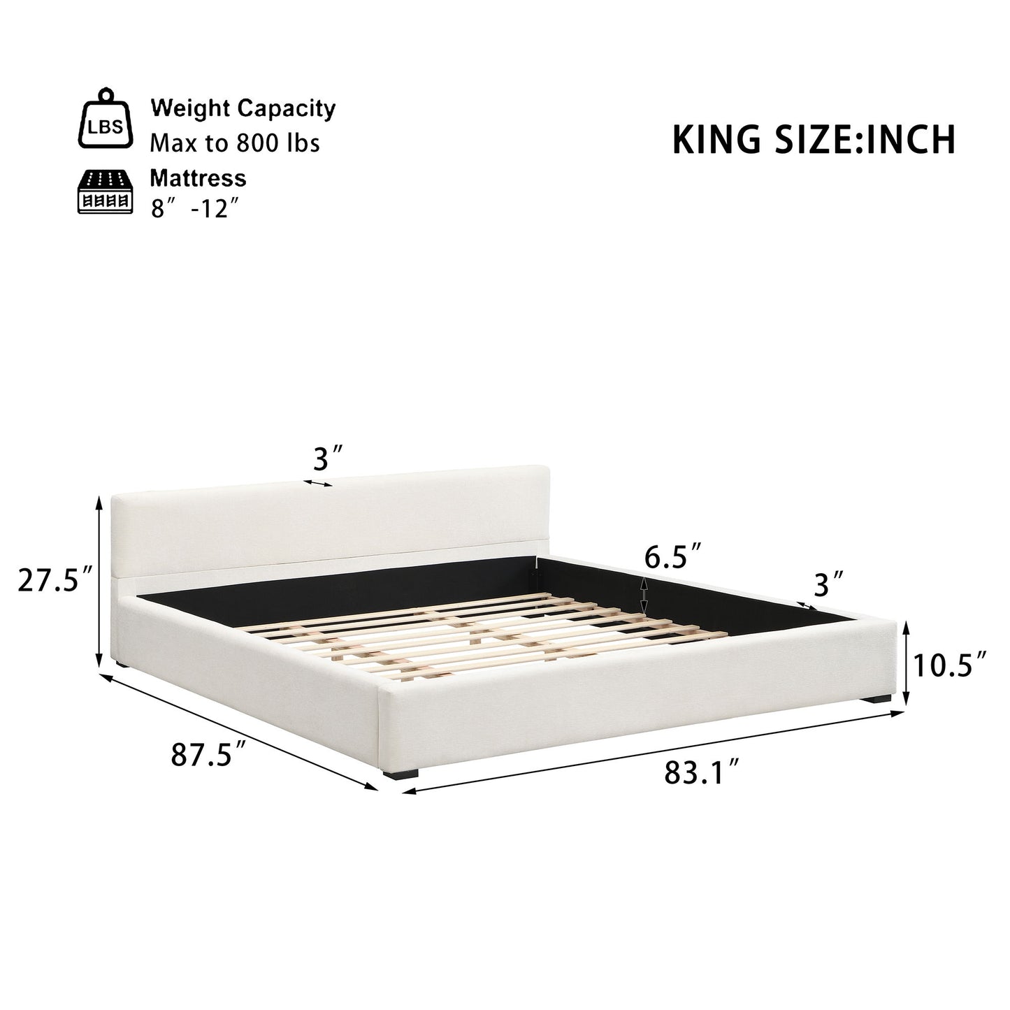Elegant Wide Edge Bed With Soft Upholstered