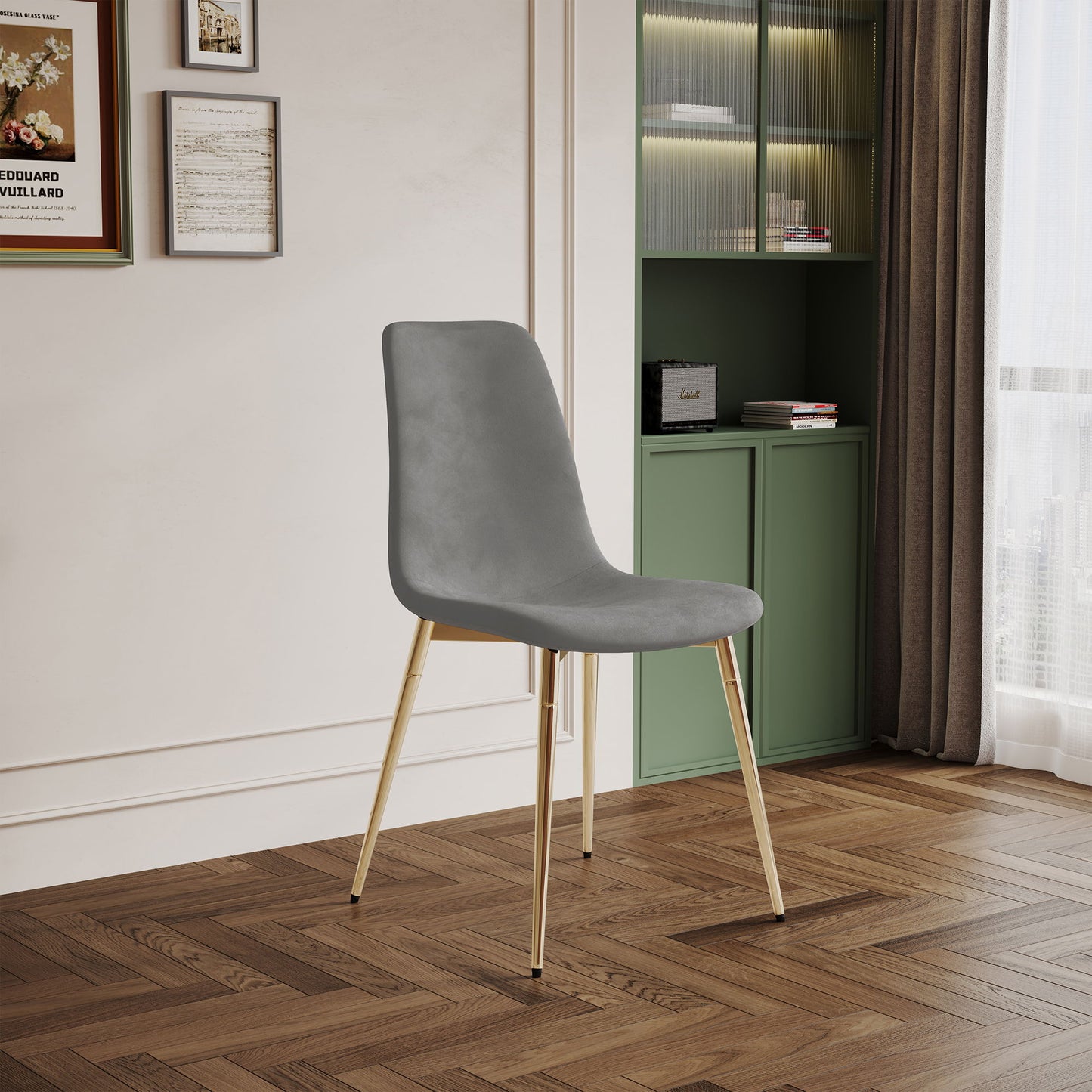 Fabric Dining Chairs, Upholstered Armless Accent Chairs, Classical Appearance And Metal Legs (Set of 4)
