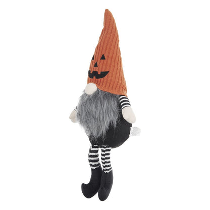 Gnomo sentado con gorro de punto, para decoración de Halloween - Negro/Naranja/Blanco