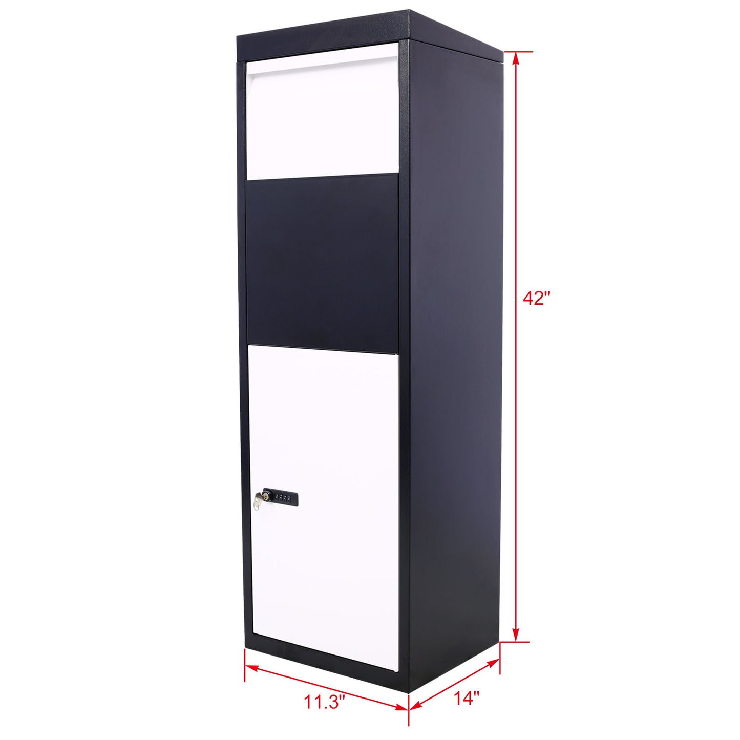 Buzón de acero galvanizado para entrega de paquetes, con cerradura con código y herrajes de montaje, para porche exterior, con acceso a la acera - Blanco/Negro