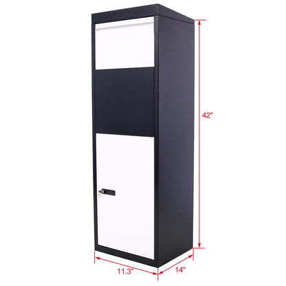 Buzón de acero galvanizado para entrega de paquetes, con cerradura con código y herrajes de montaje, para porche exterior, con acceso a la acera - Blanco/Negro