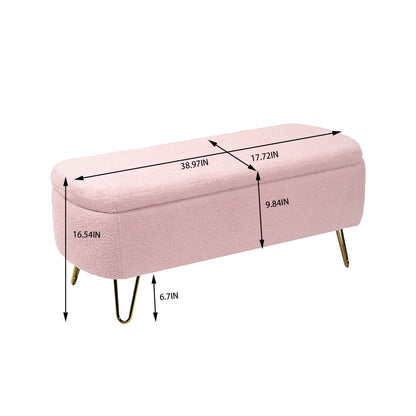 Storage Ottoman Bench For End Of Bed Legs, Modern Camel Faux Fur Entryway Bench Upholstered Padded With Storage For Living Room Bedroom