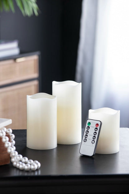 Velas LED con temporizador remoto (juego de 3) - Marfil