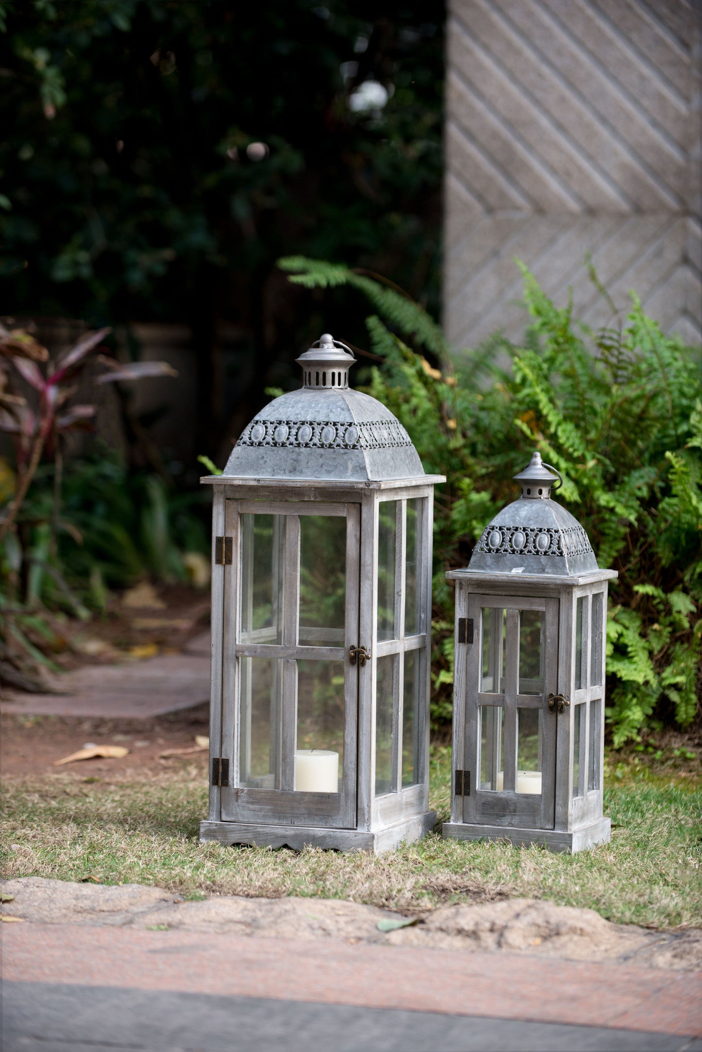 Farol de vela de madera decorativo, portafaroles para interiores y exteriores, hogar, jardín, boda - Gris