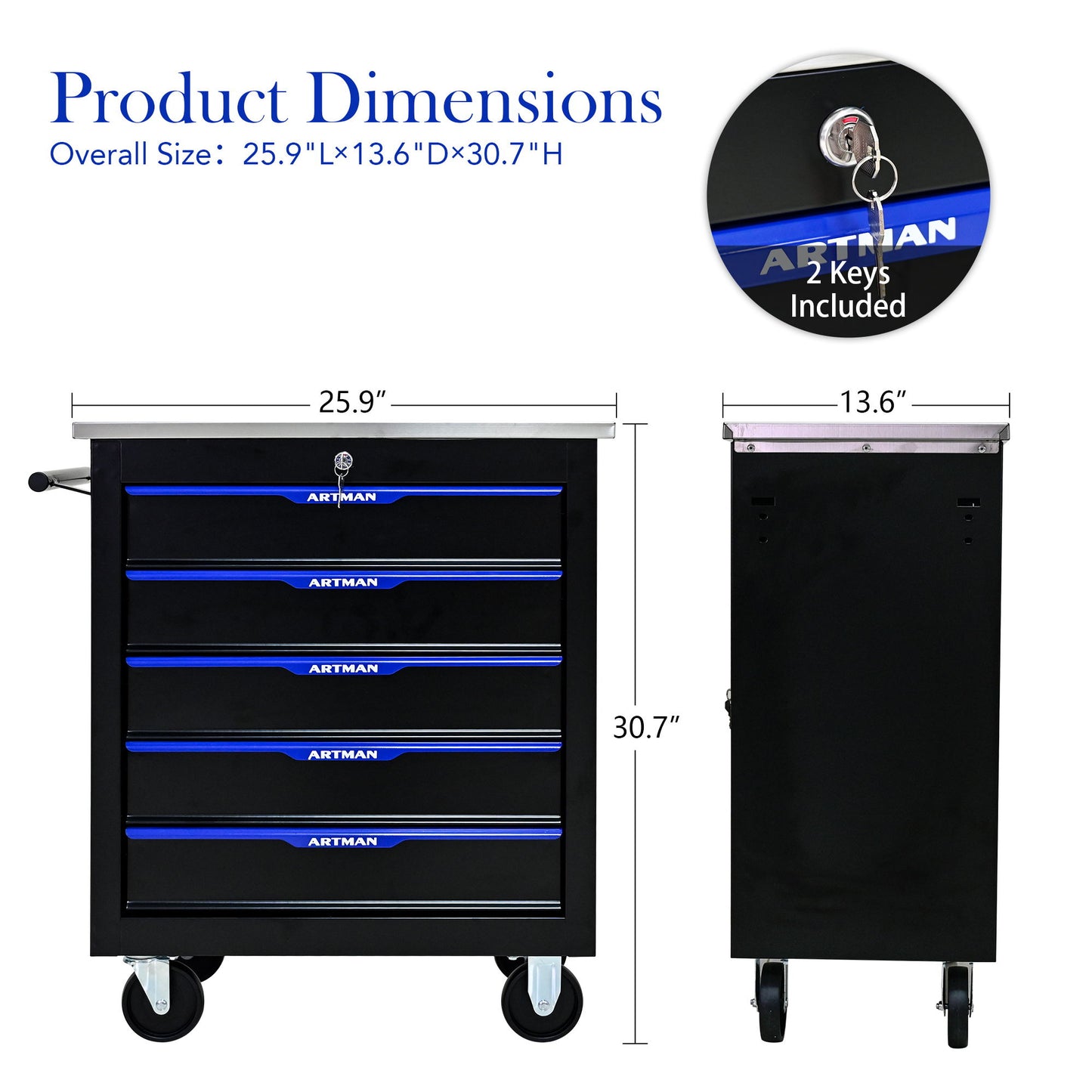 Drawer Multifunctional Tool Cart With Wheels