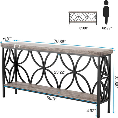 Extra Long Console Table With Open Storage Shelves