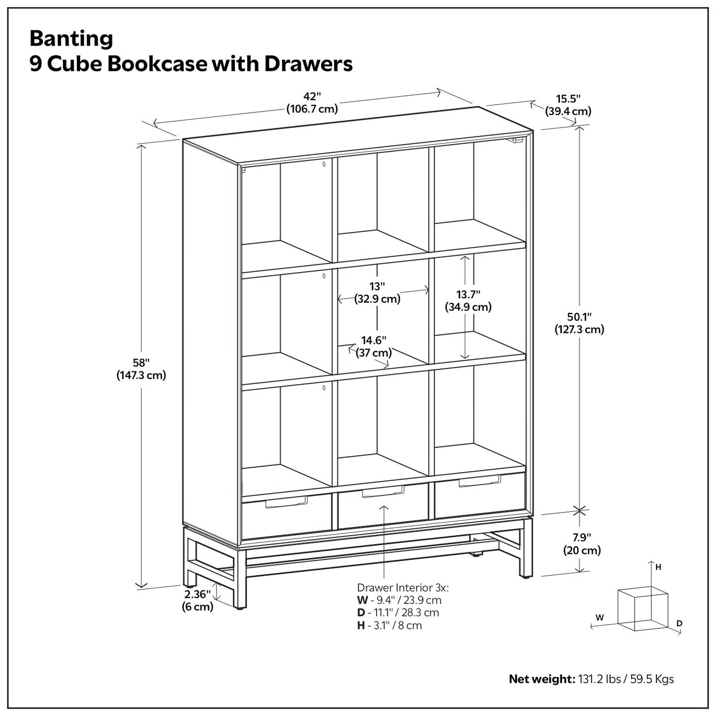 Banting - Librería de 9 cubos con cajones - Marrón nogal