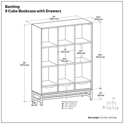 Banting - Librería de 9 cubos con cajones - Marrón nogal