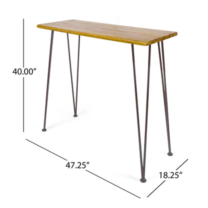 Outdoor Bar Table With Wood Tabletop And Iron Hairpin Legs - Black / Teak