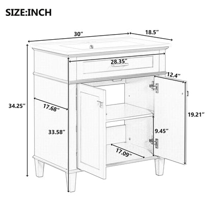 Mueble de baño con lavabo de cerámica, puerta de cierre suave y estantes ajustables