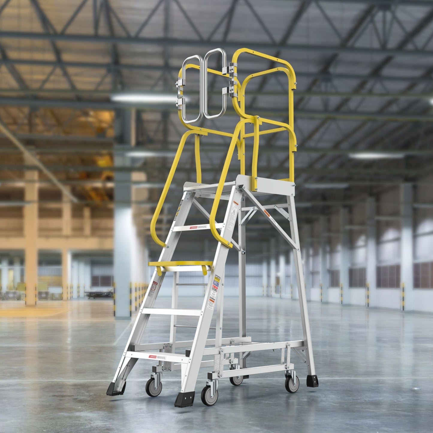 Heavy Duty Aluminum Rolling Platform Ladder With Steps, 375Lbs Capacity