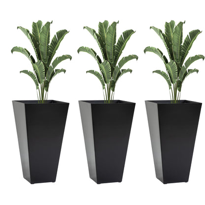 Outsunny - Macetas de exterior (juego de 3) Macetas cónicas grandes con orificios de drenaje y tapón, macetas de plástico imitación madera para exterior, interior, jardín y patio.