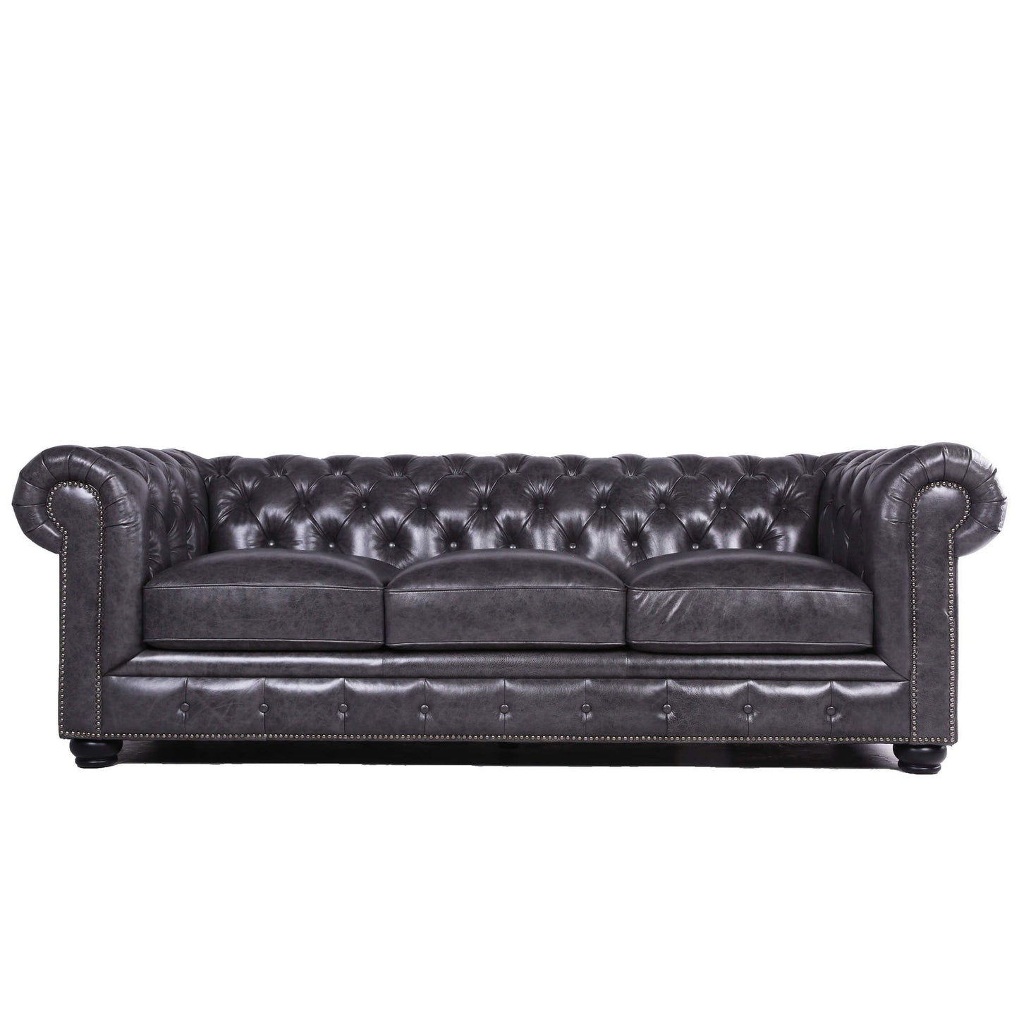 Sofá Chesterfield tradicional de cuero capitoné con diseño de cabeza de clavos