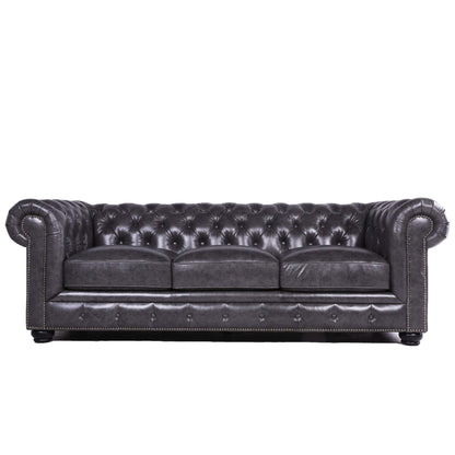 Sofá Chesterfield tradicional de cuero capitoné con diseño de cabeza de clavos