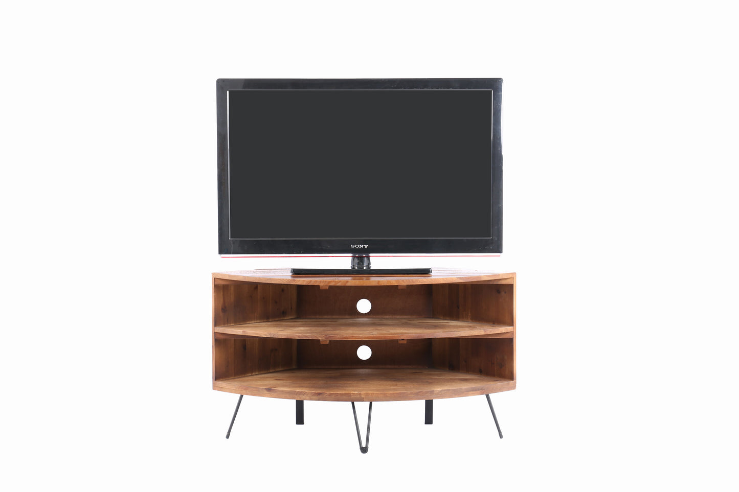Mesa de centro esquinera de madera recuperada en forma de abanico para sala de estar: aprovecha el espacio de forma inteligente - Natural