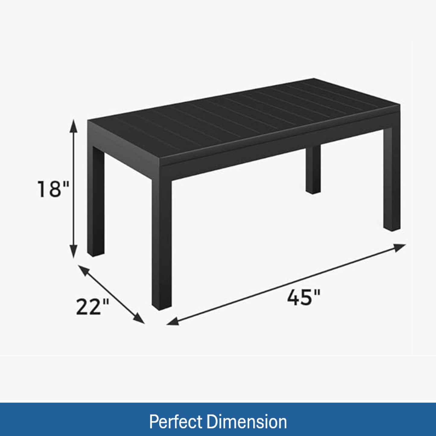 All Weather Slatted Outdoor Coffee Table For Garden - Black