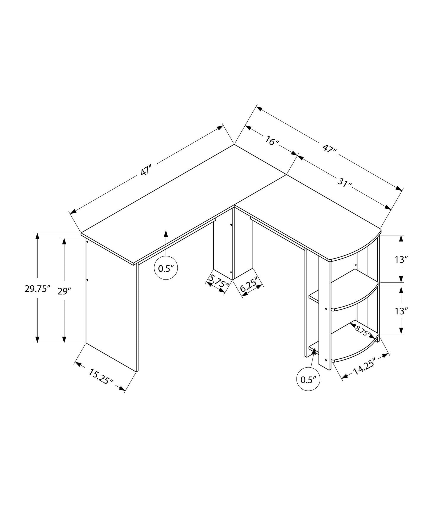 Escritorio para computadora, oficina en casa, esquinero, con estantes, en forma de L, para portátil, contemporáneo y moderno - Nogal