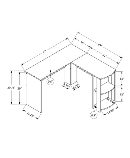 Escritorio para computadora, oficina en casa, esquinero, con estantes, en forma de L, para portátil, contemporáneo y moderno - Nogal