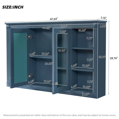 Wall-Mounted Mirror Cabinet With Adjustable Shelf And Open Shelves