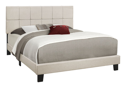 Cama Queen Size, tapizada, estilo transicional, color beige