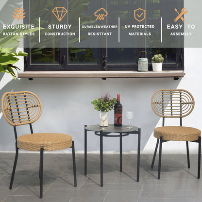 3 piezas de muebles de mimbre de lujo para exterior, estilo bistró, mesa y silla, tejido de mimbre de polietileno resistente a la intemperie, apto para jardín - Negro/Natural
