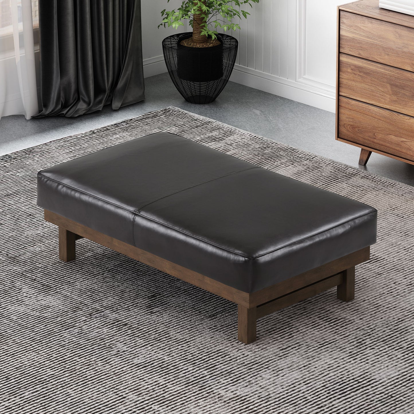 Modern Upholstered Cocktail Ottoman Bench With Cushion Top
