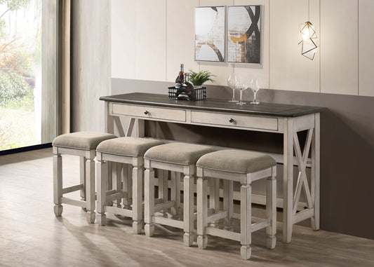 Consola con 4 taburetes - Blanco antiguo